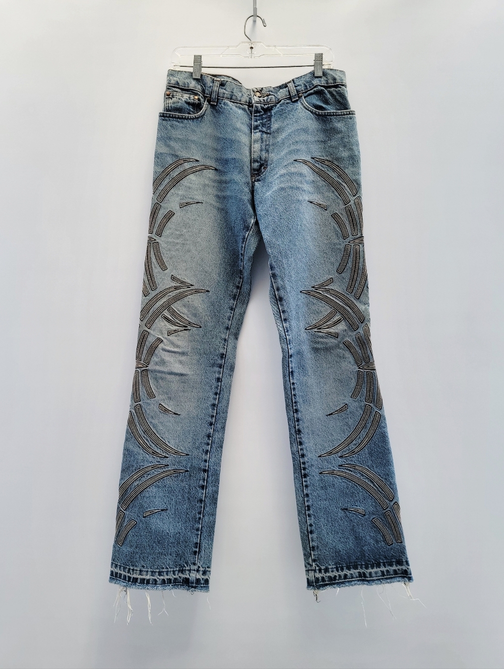 Roberto Cavalli Vintage Y2K Tribal Embroidered Blue Jeans Mens Size Medium W32